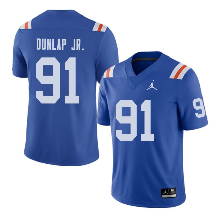 Men's NCAA Florida Gators Marlon Dunlap Jr. #91 Stitched Authentic Alternate Jordan Brand Royal Throwback College Football Jersey WQT4165MF